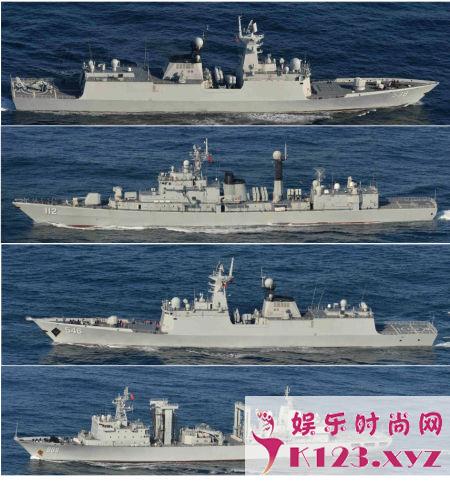 据日本防卫省今天报道 12月27日日本P3C巡逻机观察到4艘中国海军的舰艇通过对马海峡，从日本海往西南方向航行。参照日前的航迹，这支中国舰队几乎绕行日本1周。该舰队包括一艘052型驱逐舰，两艘054A护卫舰，一艘补给舰。该舰队在12月25日曾穿越宗古海峡。